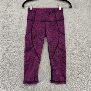Lululemon Outrun Leggings Womens 2 Crop Running Paisley Workout Training 17 Inch